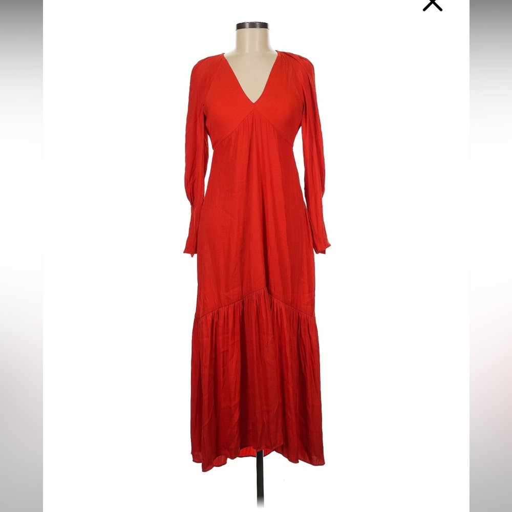 Banana Republic deep V satin red long dress